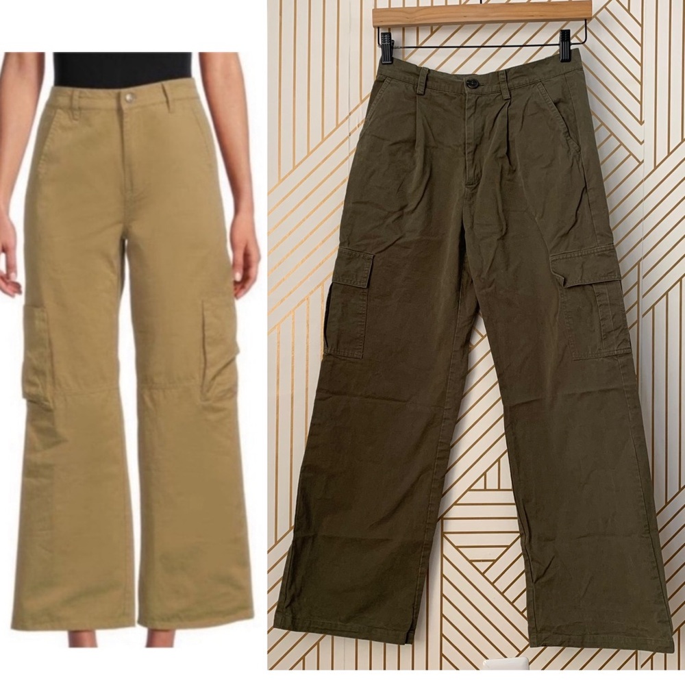 Elodie x Nordstrom khaki high rise cargo wide leg pants size S